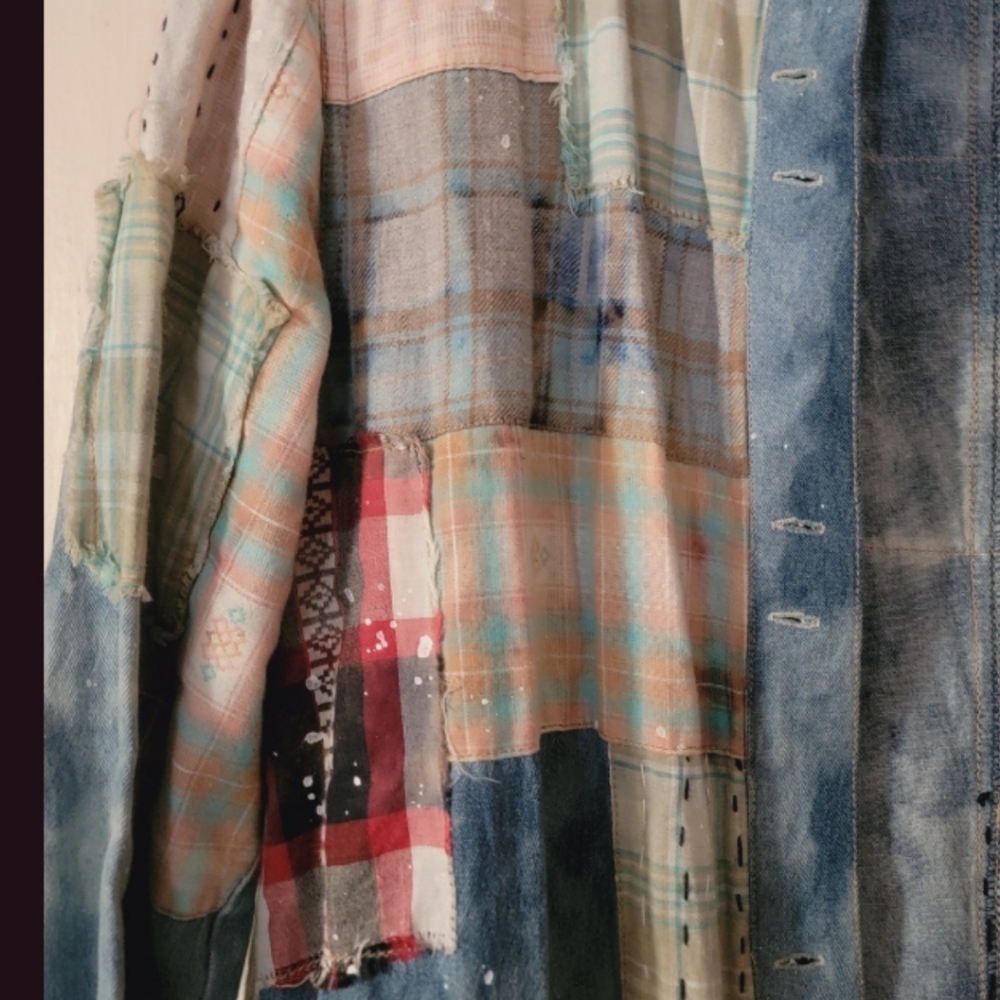We The Free People PHOENIX patched Patchwork distressed Maxi Shirt Dress Duster - Picture 13 of 15